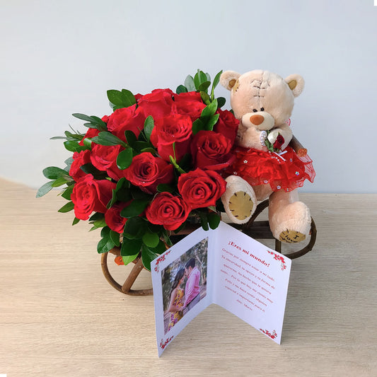 BICICLETA CON ROSAS Y OSITA