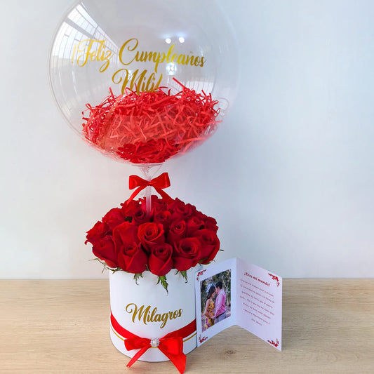 BOX 30 ROSAS ROJAS + BURBUJA