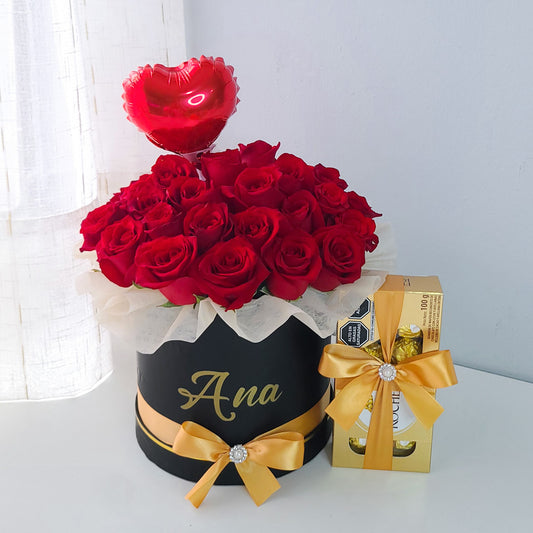 BOX 30 ROSAS + CHOCOLATE