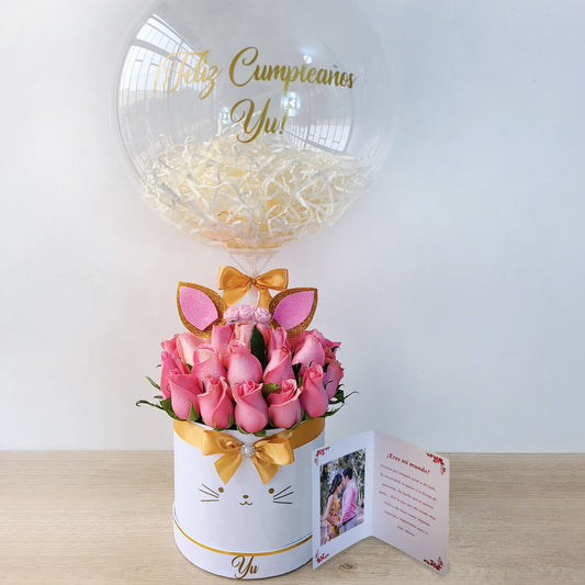 BOX 30 ROSAS GATITO + BURBUJA