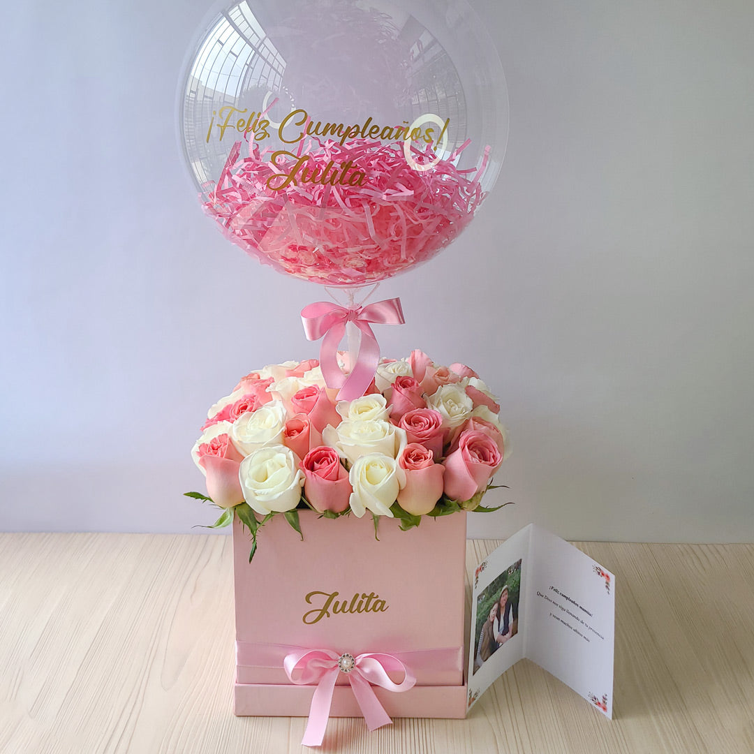 BOX 40 ROSAS LADY + BURBUJA