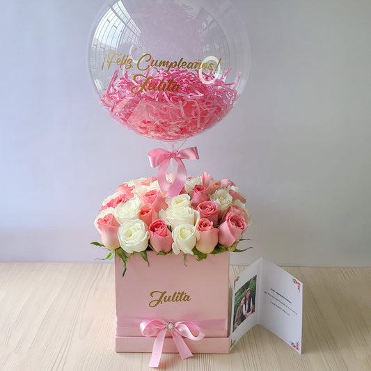 BOX 40 ROSAS LADY + BURBUJA