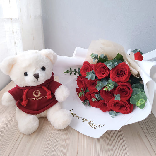 RAMO ROSAS ROJAS CON PELUCHE