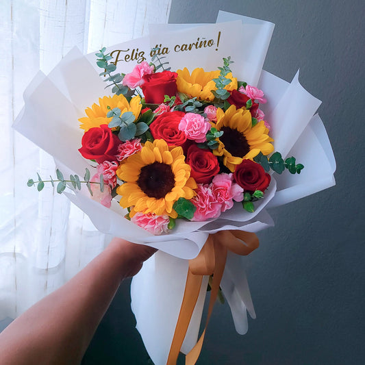 RAMO ROSAS Y GIRASOLES PINK